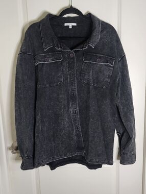 ANTISTAR Acid Washed Black Button-Up Shacket Size Large